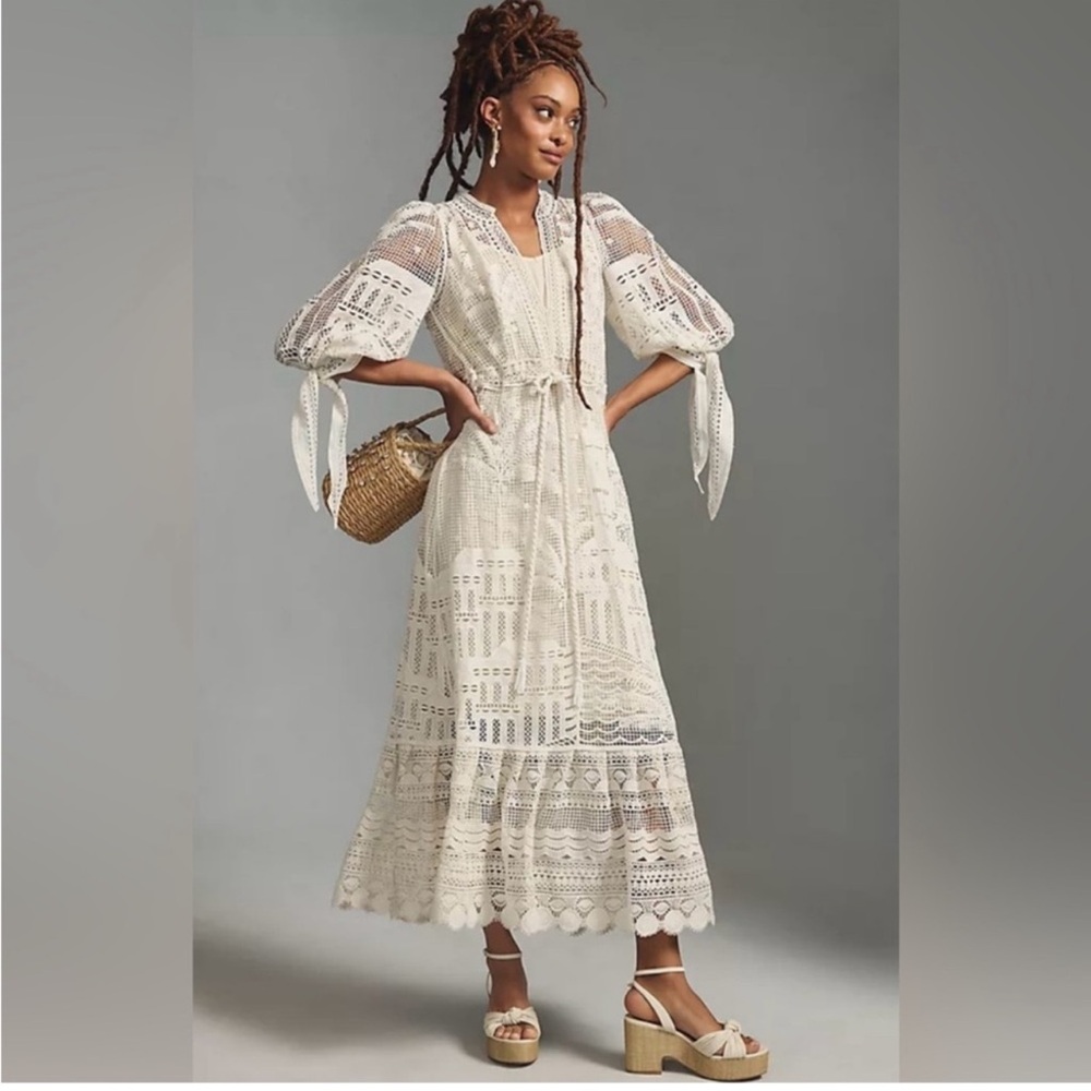 FARM Rio White Morada Boa Guipure Lace Maxi Dress - Picture 6 of 6